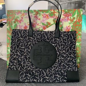 Tory Burch Ella Printed Tote (black matchsticks print) NWT